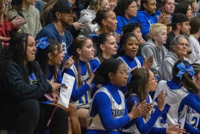 Wareham cheerleaders were among the fans packed into the gymnasium. 