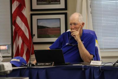 Chair of the School Committee, Geoff Swett, discusses the benefits of playful learning. Photo by Brandy Muz