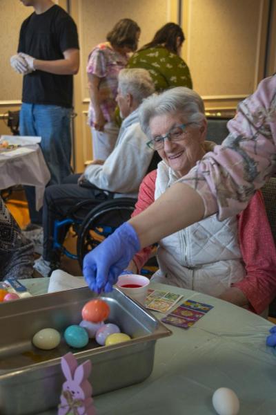 Resident Irene and the eggcellent creations.
