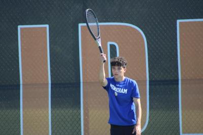 Chase Card watches his opponent after a hit.