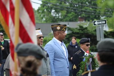 Veterans in a communal moment of silence,