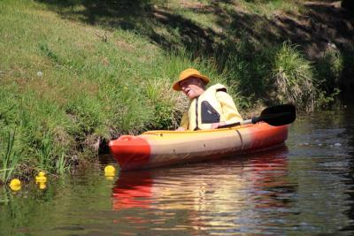 Jackson Jillman making sure the ducks don't get stuck.