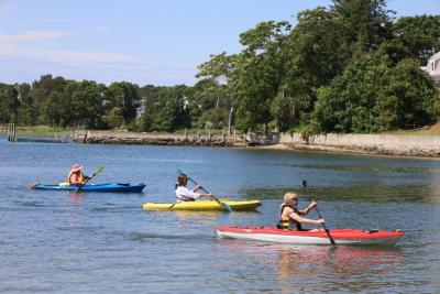 Kayaks were of all different colors for the poker run. 