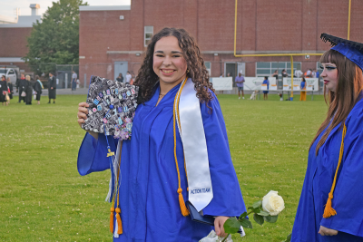 Samantha Baptiste with her decorated cap. 