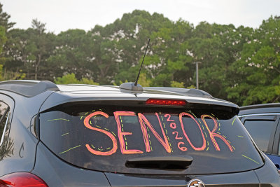 A car decorated to celebrate. 