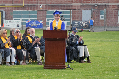 Valedictorian Landon Stewart gives his speech. 