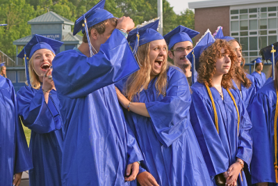 Students spot their loved ones in the crowd. 