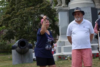 Angela Dunham rings a freedom bell. 