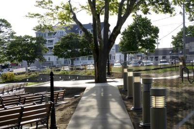 Approaching the bandshell from Union Street, visitors will be greeted with a new path and solar-sensitive lights. Photo by Patrick Lester