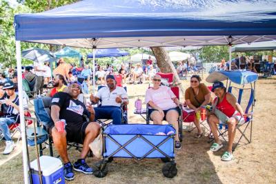 From left: Clyde Wilkins, Garnell Barrows, Gina Wilkins, Karen Lugo and Corrine Brown-Walker at the 2025 Onset Cape Verdean Festival. Photo by Bobby Grady