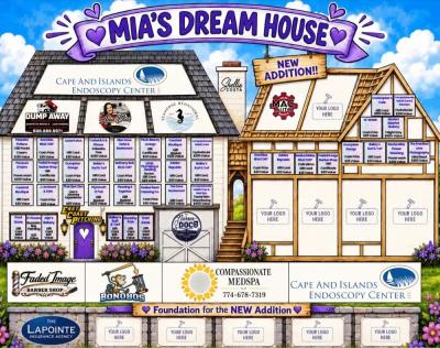 Mia’s Dream House, filled with sponsors and raffle prizes. The raffle prize winners will be pulled by Mia in early September, when she is home in between her hospital treatments.