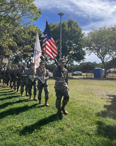 The JROTC marched ahead of the Minutemen during the ceremony.