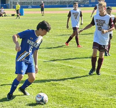 A Wareham soccer player corrals the ball during the team's 6-1 win on Tuesday, Sept. 8. Photo by Christian Uva