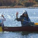 Marcella Rippel and Deanna McCormack waving on the waves.