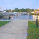 The pier is lit up blue.