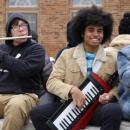 The Wareham High School pep band plays throughout the parade.