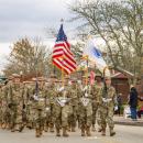 The American Flag stands tall as the Wareham JROTC marches forward.