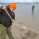 Getting in on the action and showing how you can shellfish from the shore is Harbormaster Garry Buckminster.