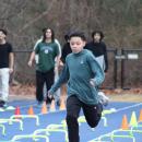 Christian Derrick leads the charge of runners.