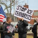 Manfred Wiegandt speaks to a young protestor. 