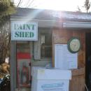 The paint shed which takes latex paint and operates as a warming hut for volunteers during the cold.