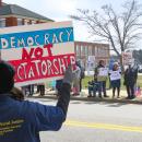 Many protestors held handmade signs. 