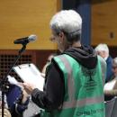 Jo-Anne Finn donned her green vest for Town Meeting.
