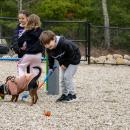 Grayson, 6, giggles with a tennis ball launcher in hand at the Wareham Dog Park on Saturday, April 18. Photos by Grace Roche