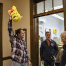 Josh Faherty holds up his prize.