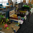 Dozens of displays lined up in the library.