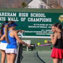 Wareham and Old Rochester players chat at the net. 