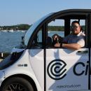 Faherty gets behind the wheel of the shuttle
