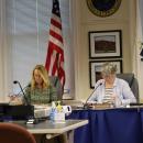 Select Board Chair Sarah Corbitt, left, and the board's clerk, Judith Whiteside. Photo by Nick Mossman