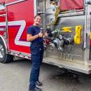 Jenna Klemp, 22, from Onset, is the first female full-time firefighter at Onset Fire Department. Photos source: Jenna Klemp
