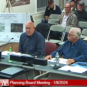 Bill Madden and Danny Warren present the Wareham Planning Board with plans at a Monday, Jan. 8 meeting. Source: Wareham Community Television livestream