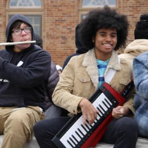 The Wareham High School pep band plays throughout the parade.
