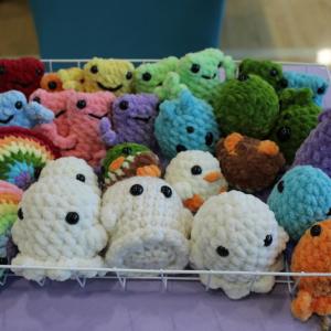 A pile of cute crochet stuffed animals from a craft fair. File photo