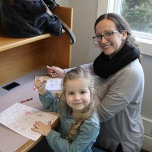 Using her favorite colors with her mom is Quinn Litchfeild.