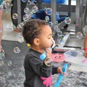 Amina Wheeler tries to blow a bubble.