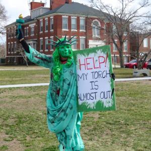 One protestor dressed as Lady Liberty. 