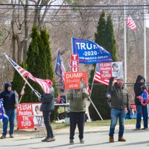 A group of counterprotesters held a demonstration in support of President Donald Trump. 