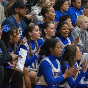 Wareham cheerleaders were among the fans packed into the gymnasium. 
