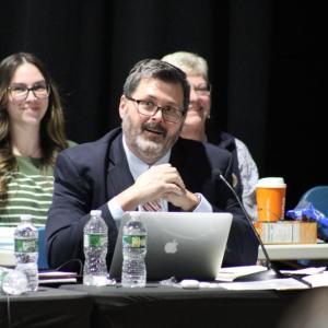 Town Administrator Derek Sullivan detailing the town budget. Photos by Brandy Muz