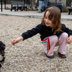 Alaina Paras, 5, reaches for a cuddly puppy. 