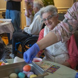 Resident Irene and the eggcellent creations.