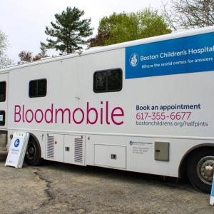 The bloodmobile can hold up to five donors at a time. 