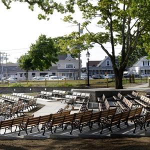 Not completed, but much of the work of installing new seating at the bandshell and related enhancements has been accomplished. Photo by Patrick Lester