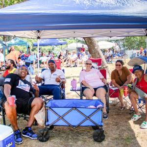 From left: Clyde Wilkins, Garnell Barrows, Gina Wilkins, Karen Lugo and Corrine Brown-Walker at the 2025 Onset Cape Verdean Festival. Photo by Bobby Grady