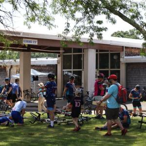 The area outside the Decas School was packed with snacks, cyclists and bicycles. 