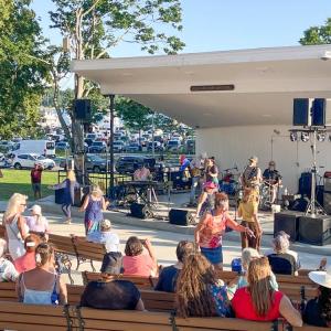 Fans dance in front of the Lillian Gregerman Bandshell during Violin River's performance. Photo by Christian Uva